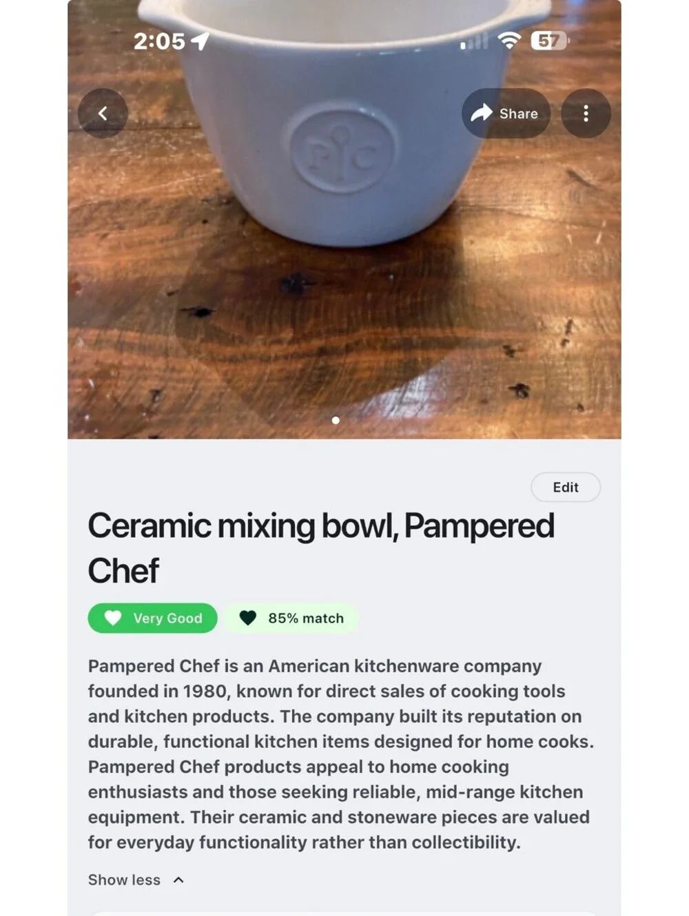 Pampered Chef Ceramic Small Mixing Bowl